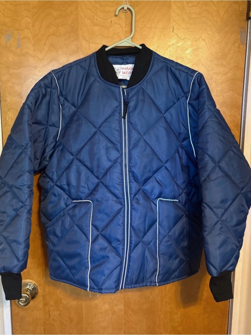 Quilted Navy Bomber Jacket with Contrast Piping - Maxx Wear